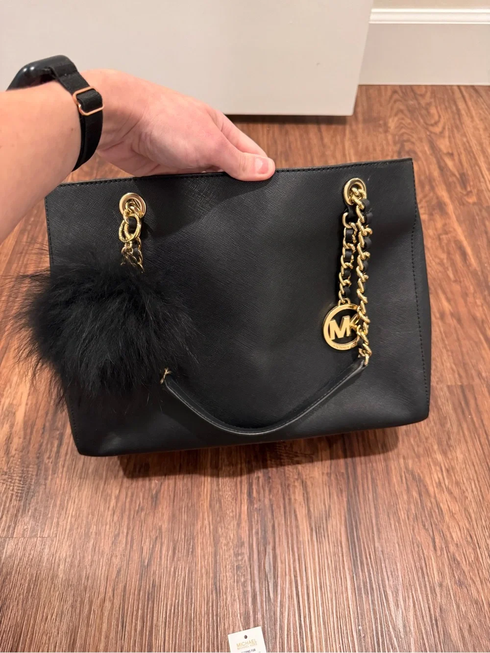 Authentic Michael Kors Susannah tote- black with Pom Pom charm - Picture 4 of 15